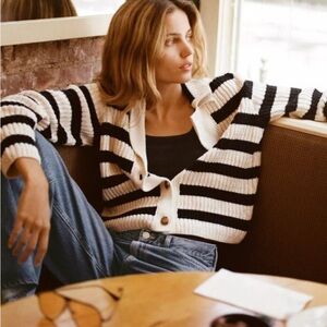 Anthropologie Maeve Black and White Striped Cardigan